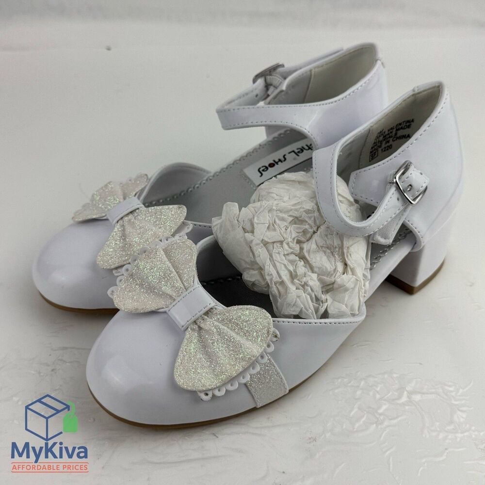 Girls dress shoes Rachel Shoes Valentina white bow ankle strap size 2M